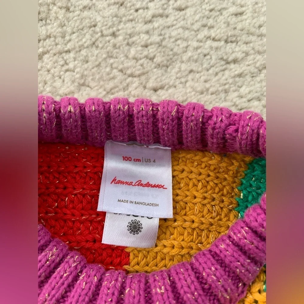 Hanna Andersson Size 100, 4, Rainbow Striped Ribbed Knit Metallic Sweater Dress